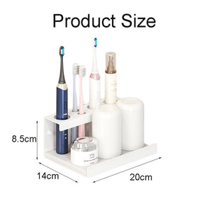 Electric Toothbrush Holder Self Adhesive 4 Slots with Diatomite Dish-White