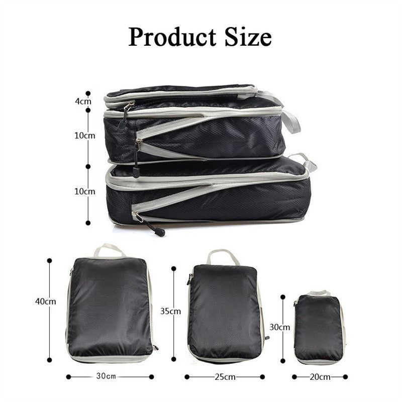 3 Set Compression Packing Cubes Travel Expandable Packing Organizers-Black