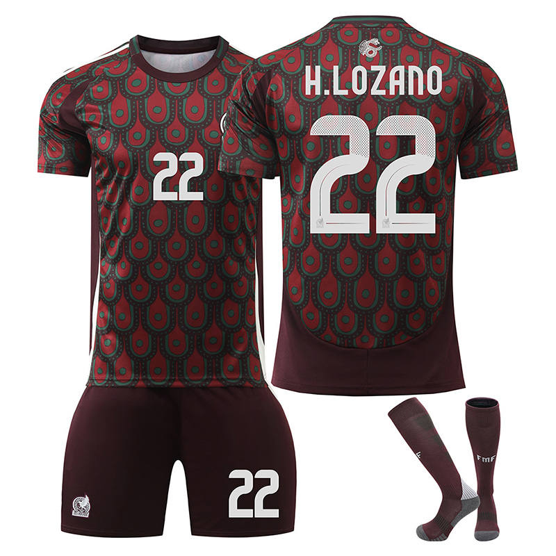 H.LOZANO #22 Mexico Home Jersey Soccer Jersey Kit Football T-shirt Set for Adult Kids