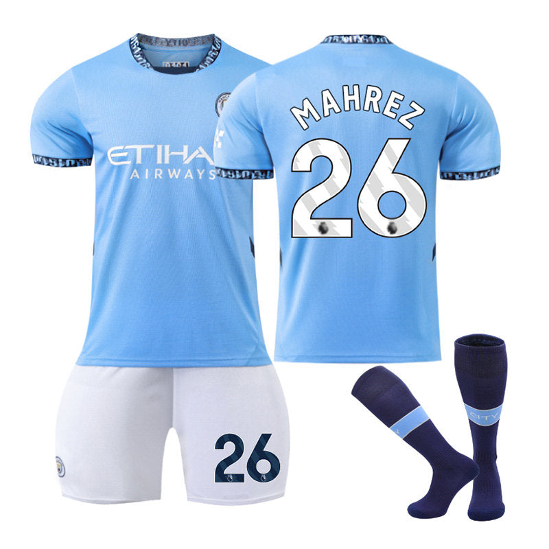 MAHREZ #26 Manchester City Club Home Jersey Soccer Jersey Kit Football T-shirt Set for Adult Kids