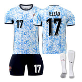 R.LEAO #17 Portugal Away Jersey Soccer Jersey Kit Football T-shirt Set for Adult Kids