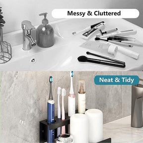 Electric Toothbrush Holder Self Adhesive 4 Slots with Diatomite Dish-Black