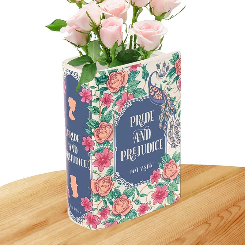 Book-Shaped Vase Ceramic Bookshelf Decor for Flowers & Book Lovers-Orchid
