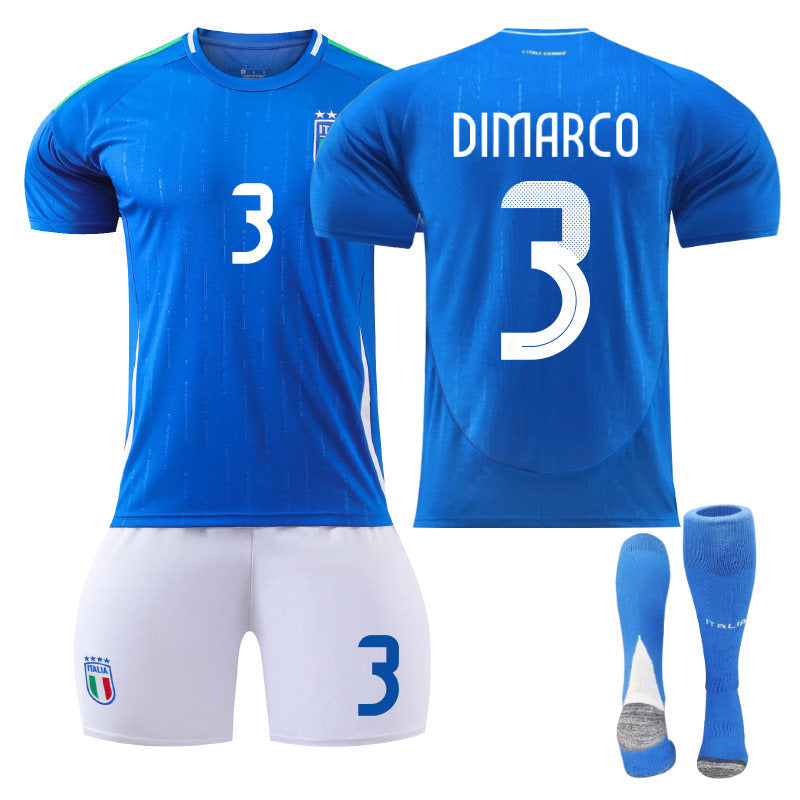 DIMARCO #3 Italy Home Jersey Soccer Jersey Kit Football T-shirt Set for Adult Kids