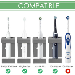 Electric Toothbrush Holder Self Adhesive 4 Slots with Diatomite Dish-Grey