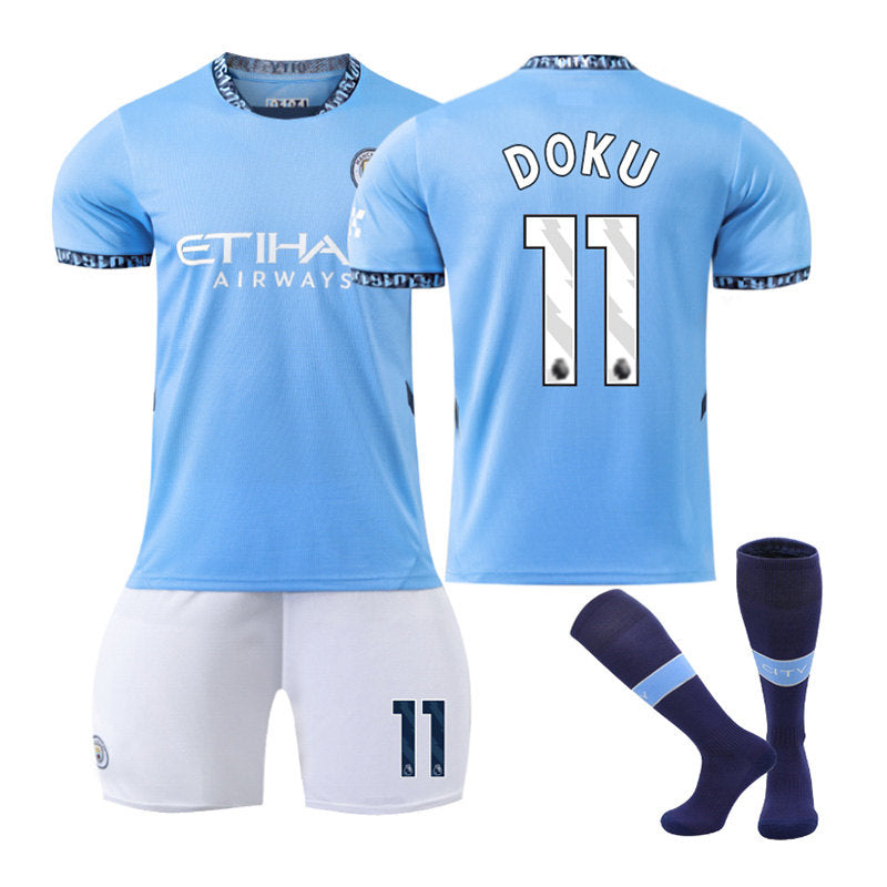 DOKU #11 Manchester City Club Home Jersey Soccer Jersey Kit Football T-shirt Set for Adult Kids