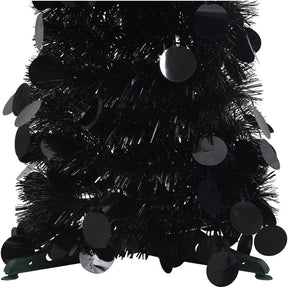 5 Ft Black Artificial Halloween Tree Pop Up Tinsel Christmas Tree with Round Sequin for Indoor Outdoor Home Party