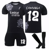 CAMAVINGA #12 Real Madrid CF Y3 Black Soccer Jersey Kit Football T-shirt Set for Adult Kids