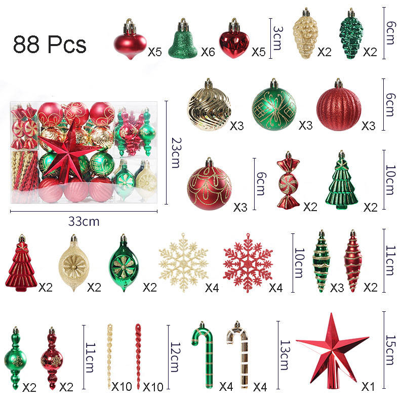 88 Pcs Christmas Balls Ornaments with Hang Rope Home Party Decor-Red