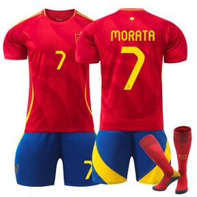 MORATA #7 Spain Home Jersey Soccer Jersey Kit Football T-shirt Set for Adult Kids