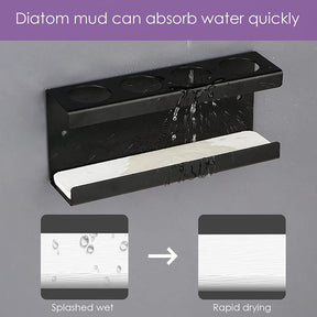 Electric Toothbrush Holder Self Adhesive 4 Slots with Diatomite Dish-Black