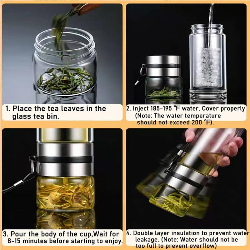 Double Wall Glass Water Bottle with Tea Infuser Great for Travel
