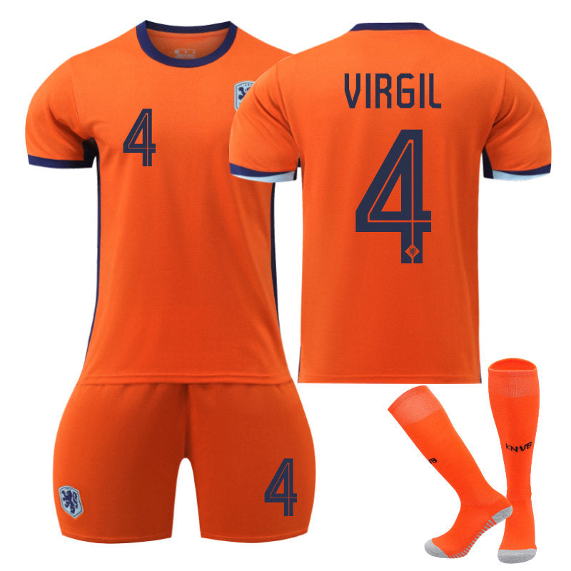 VIRGIL #4 Netherlands Home Jersey Soccer Jersey Kit Football T-shirt Set for Adult Kids