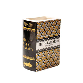 Book-Shaped Vase Ceramic Bookshelf Decor for Flowers & Book Lovers-Black Gold