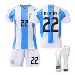 L.MARTINEZ #22 Argentina Home Jersey Soccer Jersey Kit Football T-shirt Set for Adult Kids