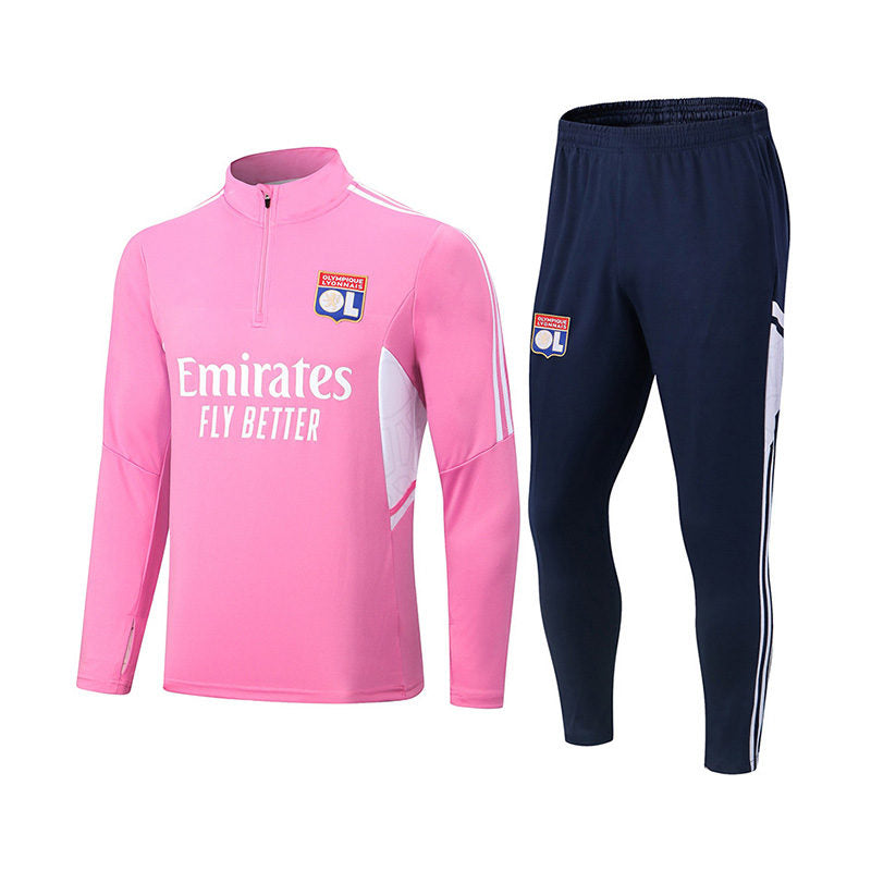 Soccer Jersey Lyon Football Training Suit with Long Sleevesfor Kids Adults-Pink