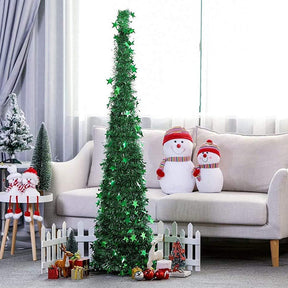 5Ft Prelit Christmas Tree Pop Up Pencil Tree Lightweight Easy to Store Holiday Xmas Party Decorations-GreenStar