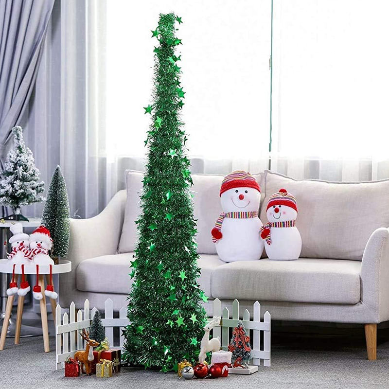 5Ft Prelit Christmas Tree Pop Up Pencil Tree Lightweight Easy to Store Holiday Xmas Party Decorations-GreenStar