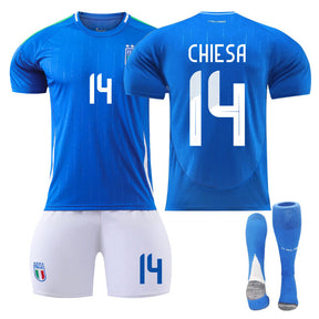 CHIESA #14 Italy Home Jersey Soccer Jersey Kit Football T-shirt Set for Adult Kids