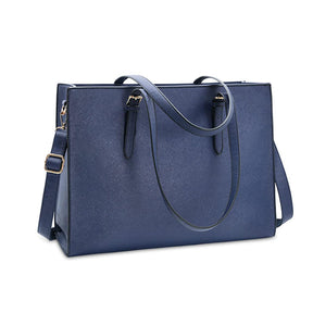 Womens Laptop Bag Waterproof Lightweight Leather 15.6 In Laptop Tote-Blue