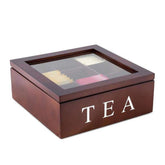 Wooden Tea Chest for Storage with 9 Compartments & Visual Window