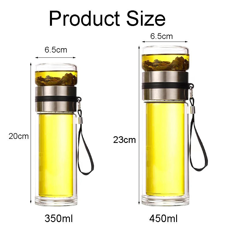 Double Wall Glass Water Bottle with Tea Infuser Great for Travel