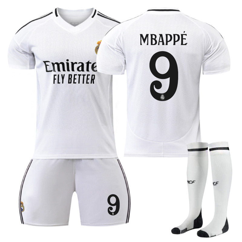 MBAPPE #9 Real Madrid Club Home Jersey Soccer Jersey Kit Football T-shirt Set for Adult Kids