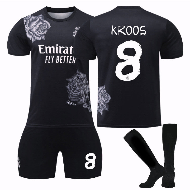 KROOS #8 Real Madrid CF Y3 Black Soccer Jersey Kit Football T-shirt Set for Adult Kids