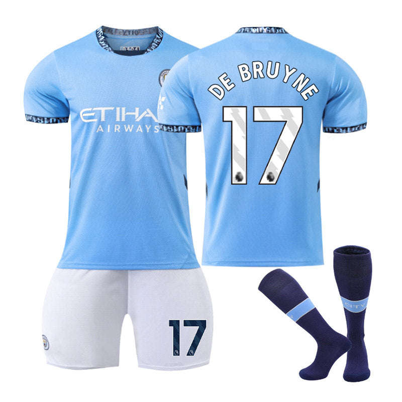 DE BRUYNE #17 Manchester City Club Home Jersey Soccer Jersey Kit Football T-shirt Set for Adult Kids