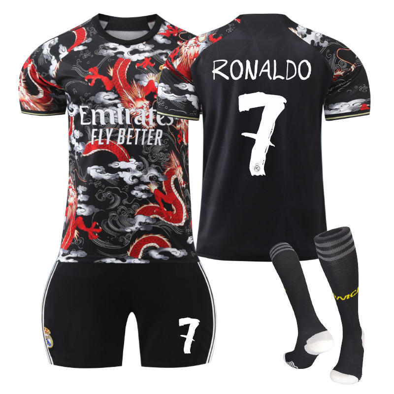 RONALDO #7 Dragon Pattern Commemorative Edition Soccer Jersey Kit Football Set for Adult Kids