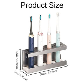 Wall Mounted Electric Toothbrush Holder 4 Slots with Diatomite Dish-Grey