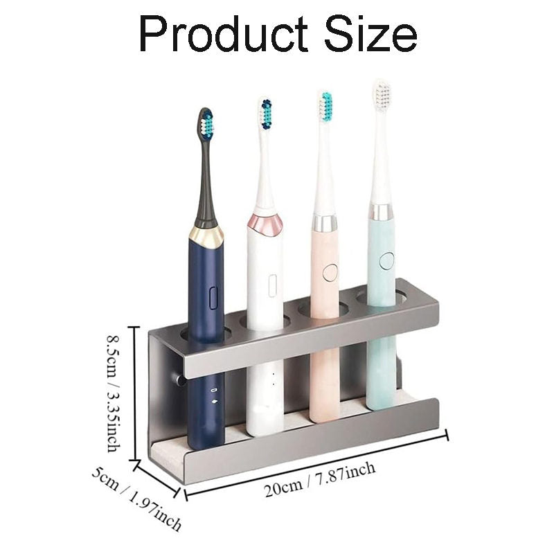 Wall Mounted Electric Toothbrush Holder 4 Slots with Diatomite Dish-Grey