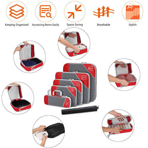 6 Pcs Compression Packing Cubes Expandable Organiser for Travel-Red