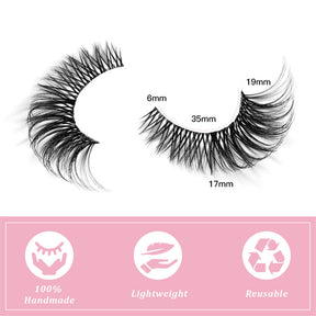False Eyelashes Fluffy Faux Mink Lashes Fox Eye Curled Lashes 7 Pairs Pack-17mm