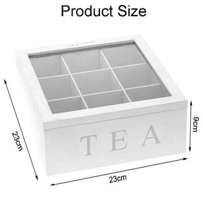 Wooden Tea Storage Box with 9 Compartments & Transparent Lid