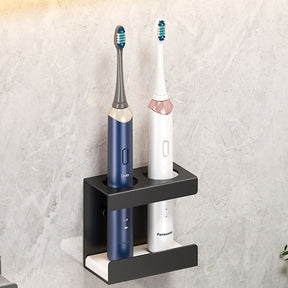 Wall Mounted Electric Toothbrush Holder 2 Slots with Diatomite Dish-Black