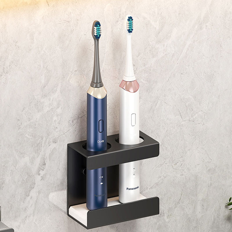 Wall Mounted Electric Toothbrush Holder 2 Slots with Diatomite Dish-Black