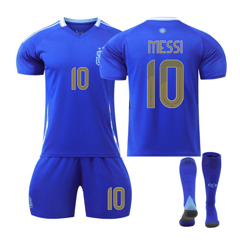 MESSI #10 Argentina Away Jersey Soccer Jersey Kit Football T-shirt Set for Adult Kids