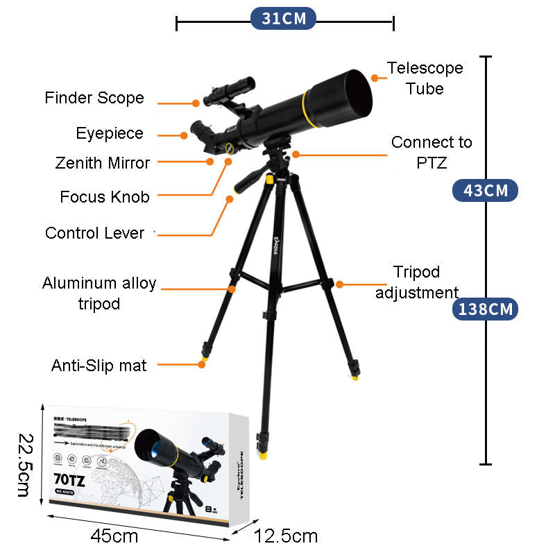 Travel Telescope 70mm Aperture (20x-200x) AZ Mount with Phone Adapter
