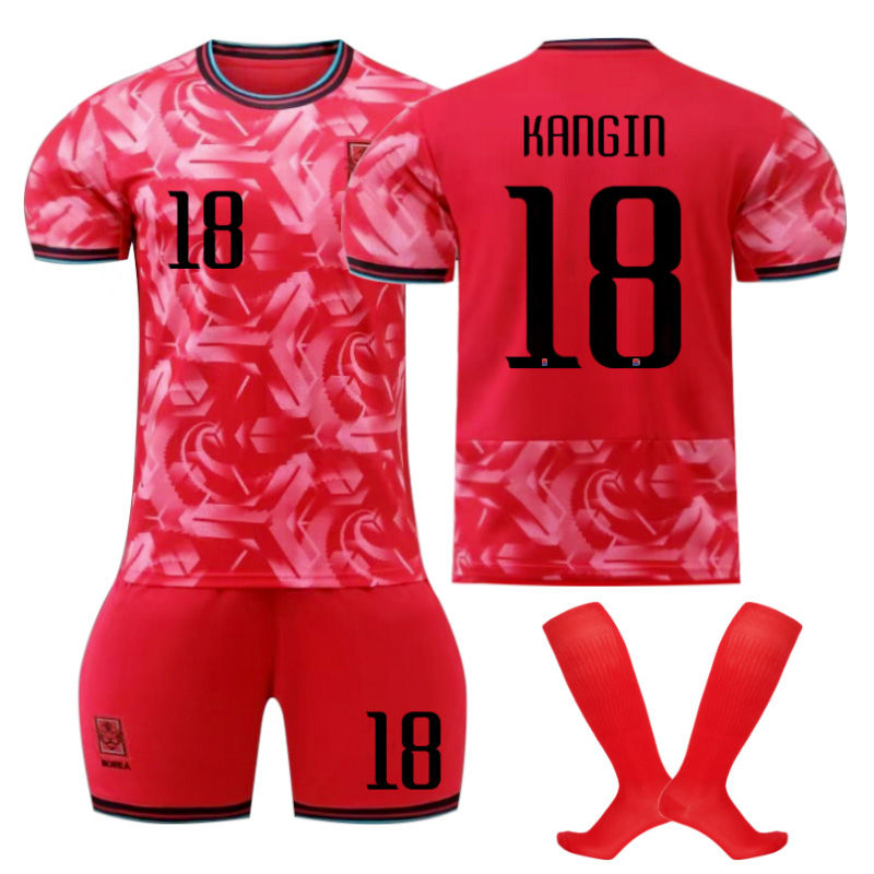 KANGIN #18 Korea Home Jersey Soccer Jersey Kit Football T-shirt Set for Adult Kids