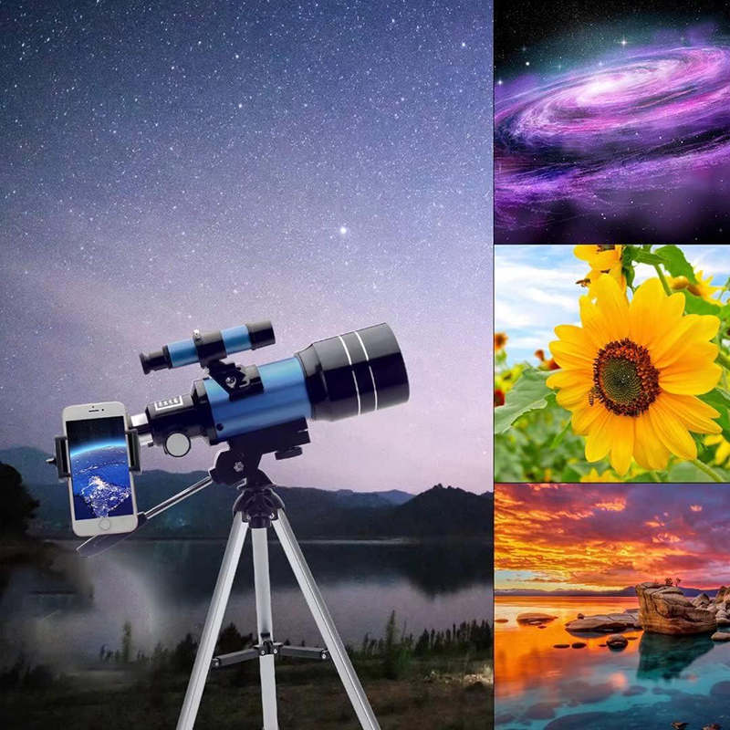 Telescope 70mm Aperture Refractor (15X-150X) with Remote for Adults & Kids-Blue