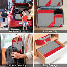 6 Pcs Compression Packing Cubes Expandable Organiser for Travel-Red