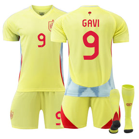 GAVI #9 Spain Away Jersey Soccer Jersey Kit Football T-shirt Set for Adult Kids