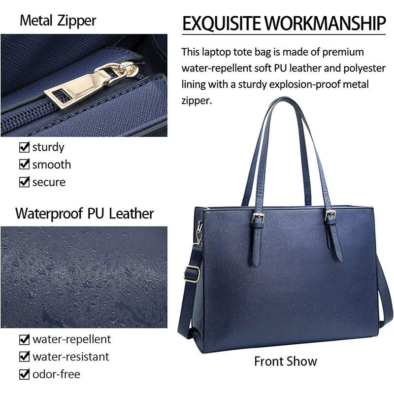 Womens Laptop Bag Waterproof Lightweight Leather 15.6 In Laptop Tote-Blue