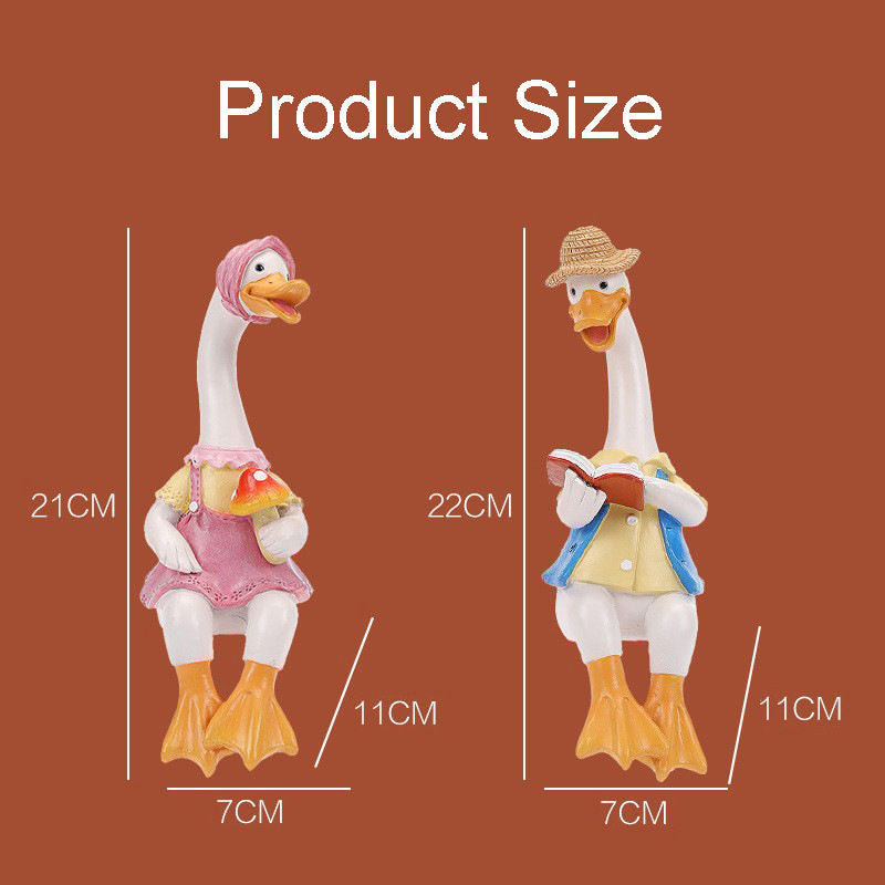 2 Pcs Sitting Couple Duck Resin Statues for Garden Patio Decor