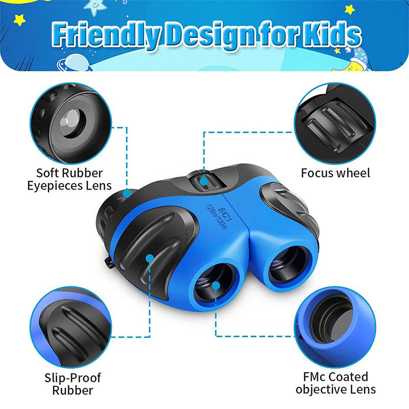 Kids Binoculars 8x21 Compact Waterproof for Age 3-12 Explore Nature-Blue