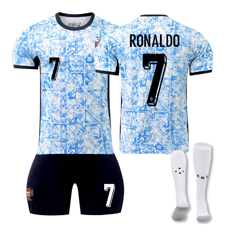 RONALDO #7 Portugal Away Soccer Jersey Kit Football T-shirt Set for Adult Kids