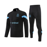 Marseille Soccer Suit Football Suit with Long Sleeves Half Zipper for Kids Adult-Black