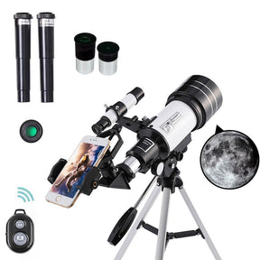 Telescope 70mm Aperture Refractor (15X-150X) with Remote for Adults & Kids-White