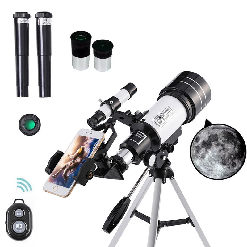 Telescope 70mm Aperture Refractor (15X-150X) with Remote for Adults & Kids-White